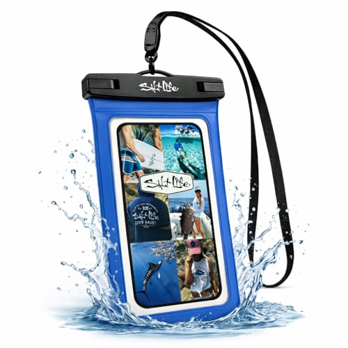 Salt Life Waterproof Phone Bag Sleeve – IPX8 100% Waterproof Protection, Universal Phone Pouch with Touchscreen Clear Window, Secure Seal Closure & Lanyard for Beach, Pool, Kayak & Travel (Blue) - color: Blue