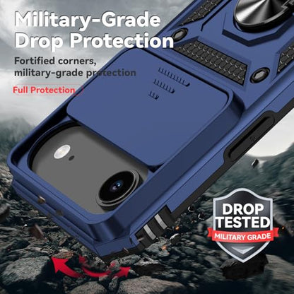 for iPhone Air Case, with Slide Camera Cover HD Screen Protector [Military Grade 16ft. Drop Tested] Ring Holder Kickstand Protective Phone Case for Apple iPhone Air 2025, Navy Blue - color: Navy Blue w/ Slide Camera 2nd gen. Military Grade