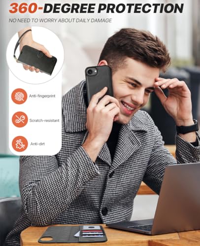 OCASE for iPhone 17e Case/iPhone 16e Detachable Wallet Case with Card Holder, 2 in 1 Pu Leather Flip Folio with RFID Blocking Stand Wrist Strap Shockproof Phone Cover 6.1 Inch 2025, Graphite - color: Graphite, size: iPhone 16e/ iPhone 17e