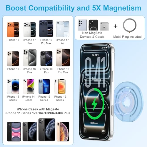 Magnetic Phone Ring Grip for MagSafe Phone Grip with Wireless Charging - color: blue