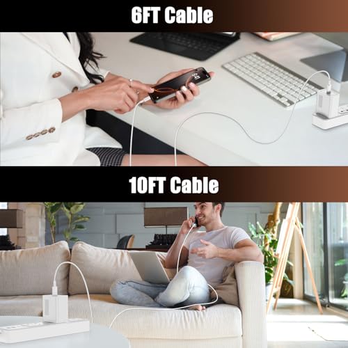 45W Fast Charger for iPhone 17 Pro Max, Super Fast USB C (6+6+10) FT Cables - color: White