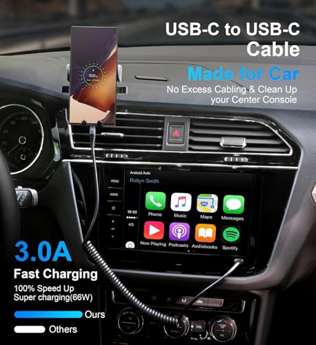 USB C to USB C Cable [3FT+6FT], 2Pack Coiled USB C Charger Cable for Car - color: Black, size: 3FT+6FT