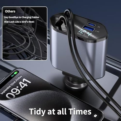 YAOKEEP 4 in 1 Retractable Car Charger, 120W Fast Car Phone Charger