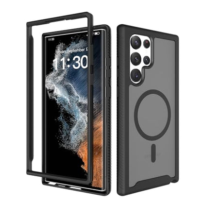 for Samsung Galaxy S22 Ultra Case Magnetic, Compatible with Magsafe 6.8-Inch Slim Fit 360 Heavy Duty Protector Wireless Charging Shockproof Anti-Slip TPU and PC Protective Phone Cover, Black - color: Black