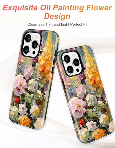 Jusy Magnetic Oil Painting Flower Case for iPhone 14 Pro, Wildflower | Compatible with MagSafe, Cute Aesthetic Flower Design, TPU and PC Protective Phone Cover - color: Wildflower