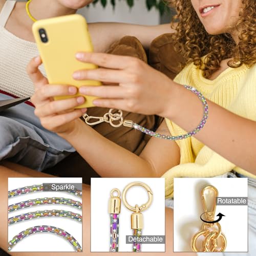 Crystal Phone Strap Crossbody Rhinestone Cell Phone Neck, Rainbow - color: Rainbow