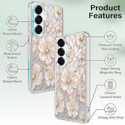 for Samsung Galaxy S24+/S25+ Magnetic Case【Compatible with MagSafe】 Aesthetic Oil Painting Stained Glass Flower Design, Slim Fit Hard PC Back Shockproof Cute Clear Phone Cover, Light Pink - color: Light Pink, size: Galaxy S25+/S24+