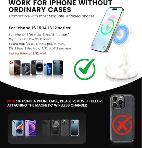 2 Pack Magnetic Wireless Charger iPhone, 15W Fast Mag-Safe Charger Stand for iPhone 17/17 Air/17 Pro/17 Pro Max 16/15/14/13/12 Series Magnet Wireless Charging Station/Pad for AirPods- Gifts Ideas - color: 2Pack White