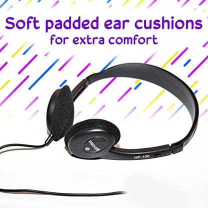 Maxell - 190319 Stereo Headphones - 3.5mm Cord with 6-Foot Length - Soft Padded Ear Cushions, Adjustable Headband for Comfort - Sleek, Lightweight, Wired for Reliable Connection – Black (Pack of 6) - size: 6 Pack