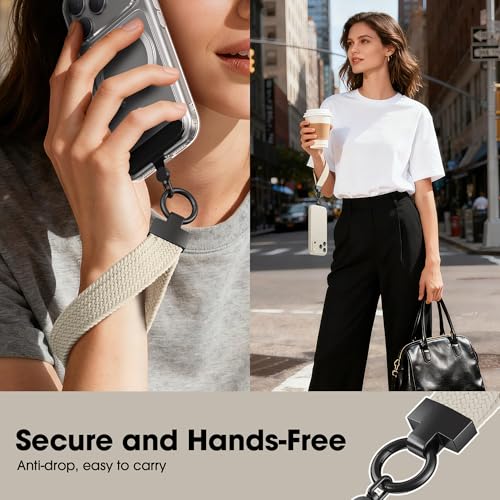 Elastic Phone Lanyard with Phone Tabs, Stretchy Braided Cellphone Wrist Strap and Keys Keychain - color: Normal Stone