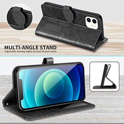 Wallet Case for iPhone 11 with Card Slot/Holder,PU Leather Flip Folio Shell [Magnetic Closure][Wrist Strap][Kickstand]Phone Cover Shockproof Compatible with iPhone 11 6.1 inch 2019,Black - color: Black, size: iPhone 11 (6.1 inch)
