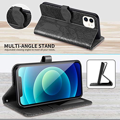Wallet Case for Apple iPhone 12/12 Pro, PU Leather Flip Folio with Card Holder/Slot, Magnetic Closure, Wrist Strap, Kickstand, Shockproof Cover, Black - color: Black, size: iPhone 12 / iPhone 12 Pro (6.1 inch)