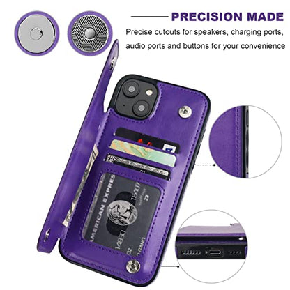 ONETOP for iPhone 14 Plus Wallet Case with Credit Card Holder,Purple | Kickstand,ID/Cash Holder,Case Wallet with Card Slots,Double Magnetic Clasp,Durable PU Leather Shockproof Cover for Women Men - color: Purple