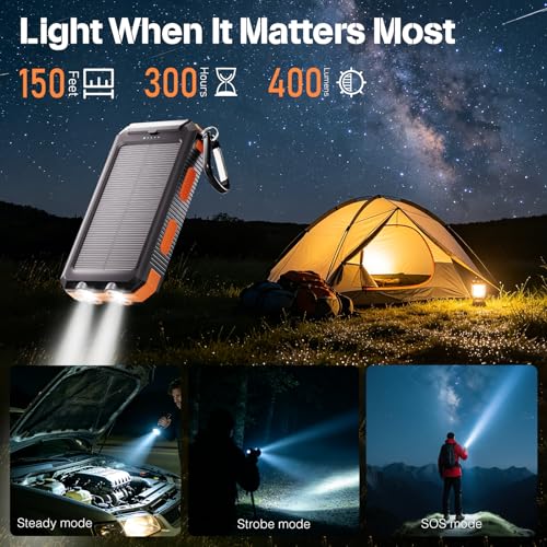 Solar Power Bank 38800mAh Portable Charger for iPhone18/17/16, Samsung - color: Pumpkin