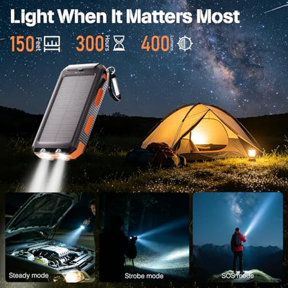 Solar Power Bank 38800mAh Portable Charger for iPhone18/17/16, Samsung - color: Pumpkin