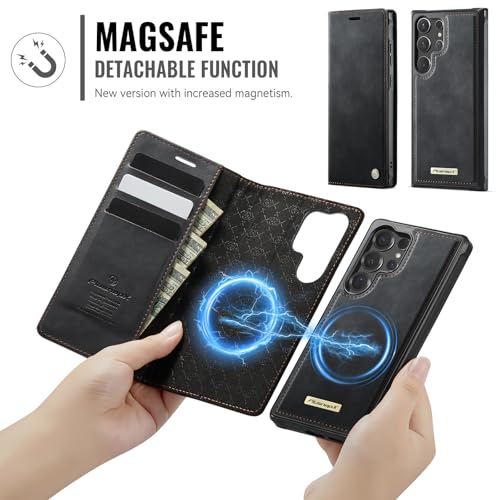 for Samsung Galaxy S26 Ultra 2in1 Detachable Wallet Case, Black | Compatible with Magsafe, Magnetic, RFID Blocking Card Holder, Shockproof, Kickstand, Wireless Charging, PU Leather Flip Cover - color: (Detachable 2 in 1)-Black, size: Galaxy S26 Ultra