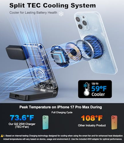 Koolehaoda Qi2.2 3 in 1 Wireless Charging Station with TEC Active Cooling