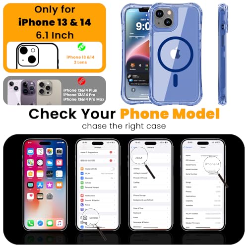 WRJ Magnetic Clear for iPhone 13 Case,iPhone 14 Case,[Compatible with MagSafe][Military Grade Drop Protection] Transparent Full Body Shockproof Protective Phone Case-Blue - color: Blue, style: Transparent