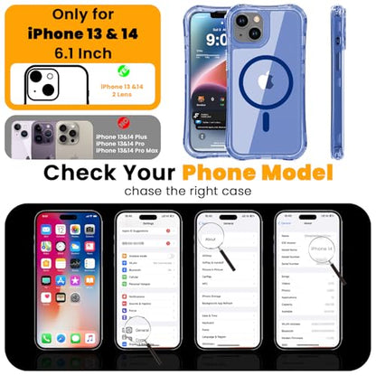 WRJ Magnetic Clear for iPhone 13 Case,iPhone 14 Case,[Compatible with MagSafe][Military Grade Drop Protection] Transparent Full Body Shockproof Protective Phone Case-Blue - color: Blue, style: Transparent