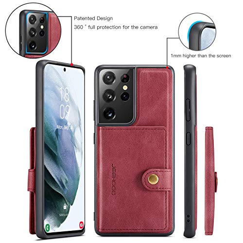 Simicoo Compatible with Samsung S22 Ultra Detachable Magnetic Wallet case Credit Card Holder Money Clip Front Pocket Stand Leather Men Women Wallet Double Shockproof (Red) - color: Red