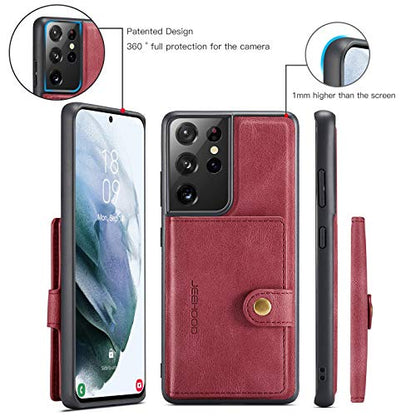 Simicoo Compatible with Samsung S22 Ultra Detachable Magnetic Wallet case Credit Card Holder Money Clip Front Pocket Stand Leather Men Women Wallet Double Shockproof (Red) - color: Red