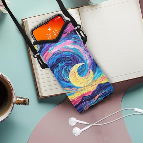 Starry Night Print Phone Holder Crossbody Bag, Small Crossbody Shoulder Neoprene Bag with Adjustable Buckle, Fits Apple and Android, Use for Walking, Hiking & Biking - color: Starry Night Print