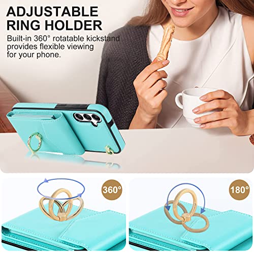 Asuwish Wallet Case for Samsung Galaxy A16 5G/4G Women Men Teal | with Tempered Glass Screen Protector, Ring Holder, RFID Blocking, Card Holder, Wrist Strap, PU Leather, Cover for A 16 - color: Teal