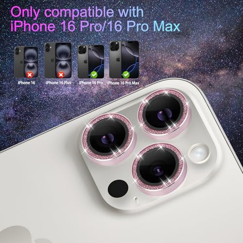 Camera Lens Protector for iPhone 16 Pro/16 Pro Max, Glitter Pink - color: Glitter Pink