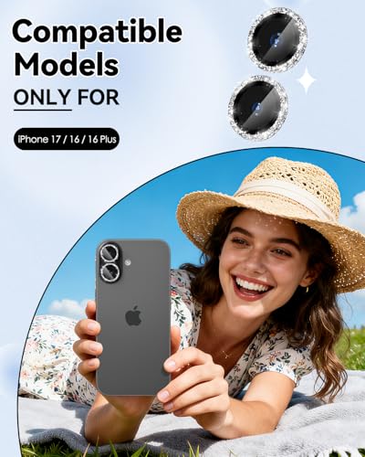 CloudValley All Bling Camera Lens Protector for iPhone 17/iPhone 16/Plus - color: Bling Black