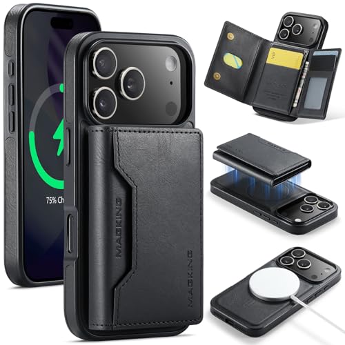 K2 2 in 1 Detachable Magnetic Phone Cases Compatible with iPhone 17 Pro Case with Card Holder RFID Blocking, Compatible with Magsafe Wallet, Leather 6.3'' (Black, iPhone 17 Pro) - color: Black, size: iPhone 17 Pro
