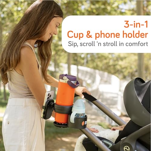 Baby Uma 3-in-1 Cup Holder Phone Holder - Universal Stroller Cup Holder Attachment with 360° Phone Mount, Stanley Cupholder for Stroller, Stroller Accessories