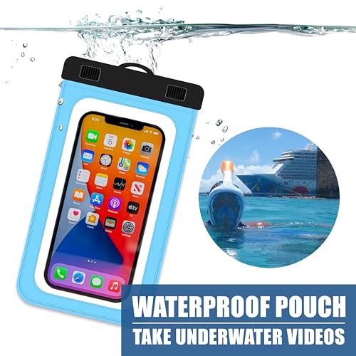 Cruise On Lanyards Waterproof Phone Pouch Dry Case w/Touch Screen for iPhone 15 14 13 12 11 Pro Max XS, Samsung S22+, Pixel 7, Fits Up to 6.5” Screen, Large Floating Holder (2-Pack) Blue