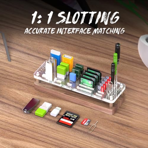 29 Slot Wooden Memory Card Case and USB Drive Organizer with Screwdriver and SIM Card Ejector - F02MY - color: pure walnut wood + transparent acrylic