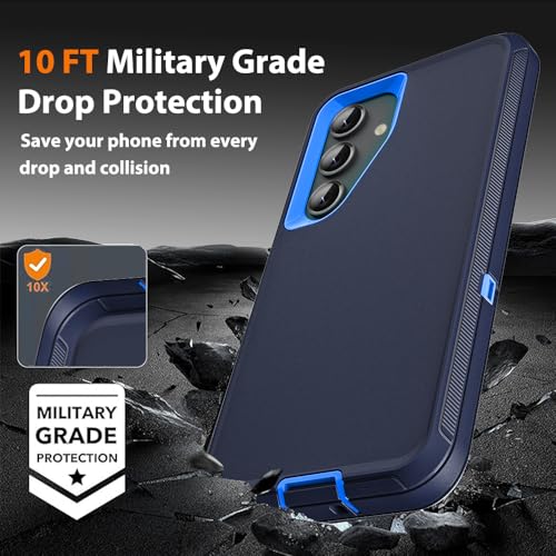 for Samsung Galaxy S23 FE Case with 2Pcs Tempered Glass Screen Protector and 1Pcs Camera Lens Protector, 3 in 1 Heavy Duty Shockproof/Drop Proof/Dust Proof Case (Navy Blue) - color: Navy Blue