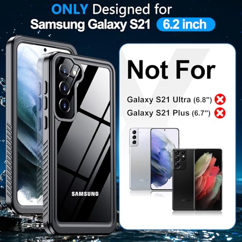xiwxi for Samsung Galaxy S21 Case Waterproof,[IPX8 Underwater Case][Full Body Shockproof & Military Dropproof] Clear Sound Quality Built-in Screen Protector for Samsung S21 6.1 inch-Black - size: For Samsung S21-6.1"