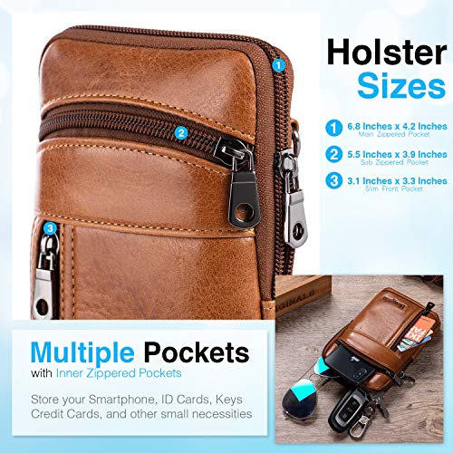 Genuine Leather Crossbody Bag for Men/Women, Small Messenger Bag Cell Phone Purse Shoulder Holster Passport Pouch - color: Brown