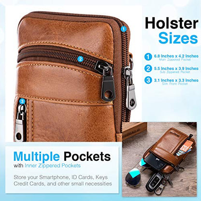 Genuine Leather Crossbody Bag for Men/Women, Small Messenger Bag Cell Phone Purse Shoulder Holster Passport Pouch - color: Brown