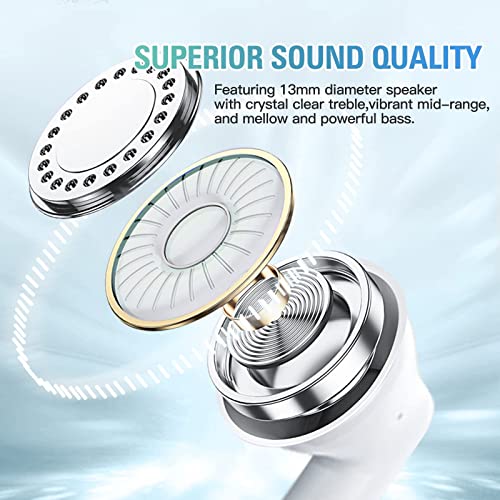 True Wireless Earbuds White Bluetooth 5.3 with Microphone for Working Out Noise Canceling Blue Tooth Ear Buds Deep Bass TWS Wireless Earphones with Charging Case in Ear Headphone for iPhone Android - color: White