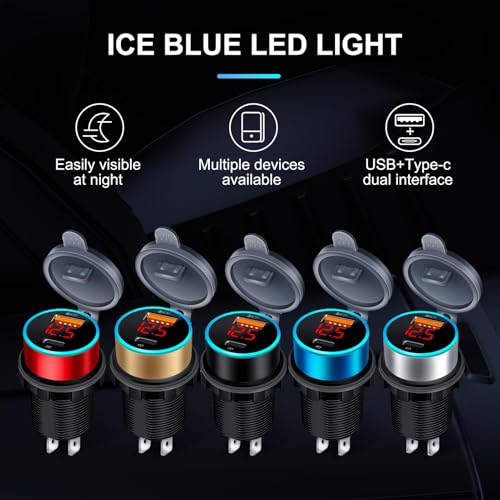 BlueFire USB C Car Charger Socket, 20W PD & QC3.0 with Voltmeter
