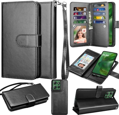 for Motorola Moto G Power 5G 2025 Case, for Moto G Power 2025 Wallet Case, PU Leather Credit Card Holder [9 Card Slots] Folio Flip Detachable Magnetic Cover Kickstand & Lanyard, Black - color: Black