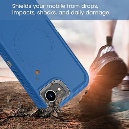 MXX for iPhone 16e & iPhone 17e Case, Rugged Heavy Duty 3-Layer Protective Cover,[Compatible with MagSafe] Shockproof Drop Resistant Dustproof Full Body Case – Blue/Grey - color: Blue