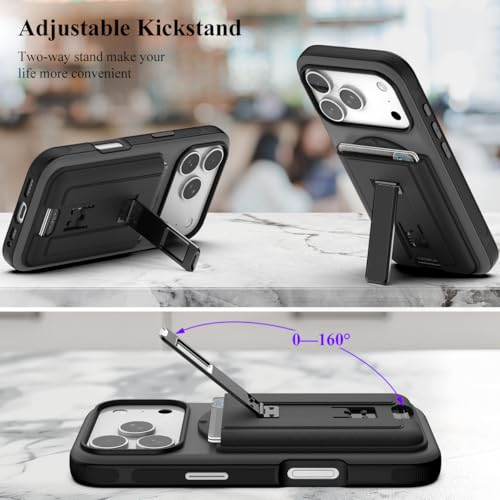 Nvollnoe for iPhone 17 Pro Case with Card Holder & Screen Protector, Compatible with Magsafe, Built-in Kickstand, Detachable Magnetic Wallet Case for iPhone 17 Pro(Black) - color: Black