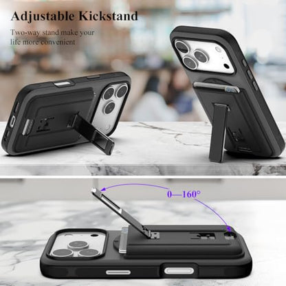 Nvollnoe for iPhone 17 Pro Case with Card Holder & Screen Protector, Compatible with Magsafe, Built-in Kickstand, Detachable Magnetic Wallet Case for iPhone 17 Pro(Black) - color: Black