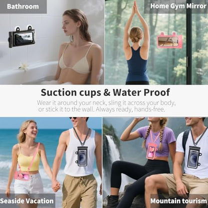 Larger Waterproof Phone Pouch iPhone &Shower Phone Holder Waterproof with 2 Suction Cups,Water Phone Protector Pouch with Adjustable Lanyard for iPhone 17 16 15 ProMax (Black, 1 PCS) - color: Black
