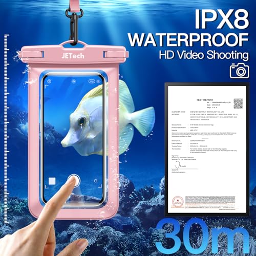 JETech IPX8 Waterproof Phone Pouch, Dry Bag, Black+Pink, 2-Pack | Touchscreen Compatible, Fits up to 7.2", for iPhone 17e/17/16/15/14 Series, for Galaxy S26/S25 Ultra, for Pixel 10 Series - color: Black+Pink