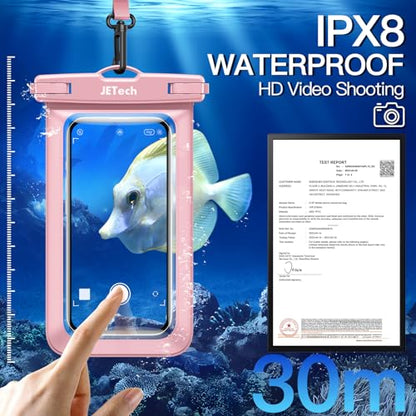 JETech IPX8 Waterproof Phone Pouch, Dry Bag, Black+Pink, 2-Pack | Touchscreen Compatible, Fits up to 7.2", for iPhone 17e/17/16/15/14 Series, for Galaxy S26/S25 Ultra, for Pixel 10 Series - color: Black+Pink