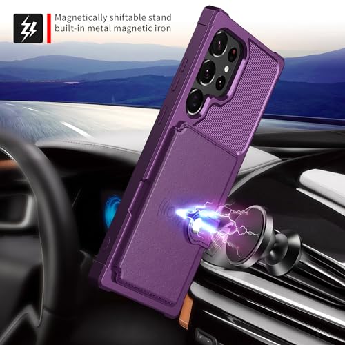 for Samsung Galaxy S23 Ultra Case with Card Holder, Compatible with Magnetic Car Mount, Heavy Duty Shockproof Rugged Soft TPU Back Leather Flip Wallet Cover Galaxy S23 Ultra 6.8", Purple - color: Purple, size: Samsung Galaxy S23 Ultra