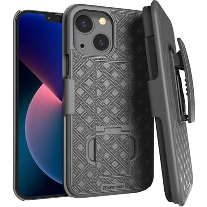 Designed for iPhone 13 Mini Case with Belt Clip Holster | Rugged Holster & Protective Phone Case Combo with Anti-Slip Texture - Black - style: iPhone 13 Mini