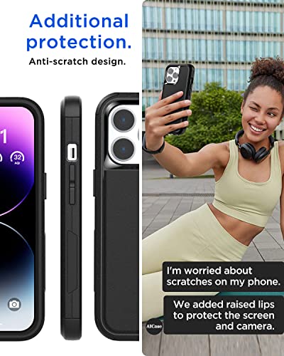 AICase for iPhone 14 Pro Max Case(6.7") Case,Heavy Duty 3-Layer Rugged Pocket-Friendly Phone Cover,Durable Military Grade Protection Shockproof/Drop Proof/Dust-Proof Protective for iPhone 14 Pro Max - color: Black