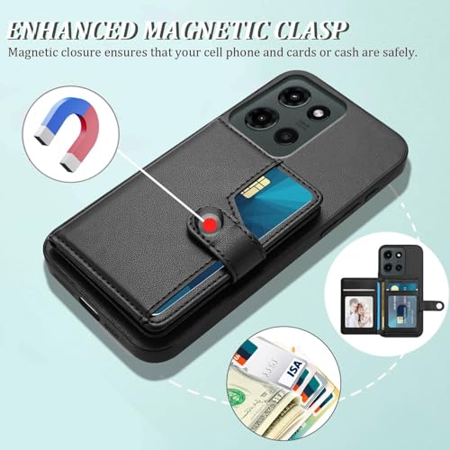 for Moto G 5G 2025 Back RFID Blocking Wallet Case, Black | PU leather, TPU interior, 5 card slots, cash/photo pocket, magnetic clasp, kickstand, 2-layer shockproof, scratch resistant - color: Black